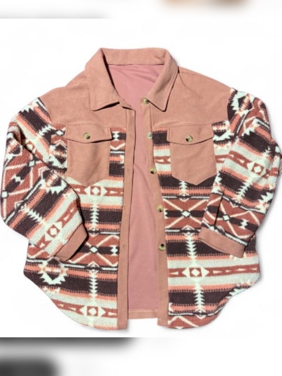 Jackets & Blazers - Western Aztec Fleece Shacket Jacket Southwestern Tribal Button Up Cozy